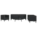 Set canapele Chesterfield cu 3 locuri, negru, piele eco. GartenMobel Dekor