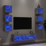 Unități TV de perete cu LED-uri 8 piese gri beton lemn compozit GartenMobel Dekor