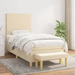 Pat box spring cu saltea, crem, 90x190 cm, textil GartenMobel Dekor