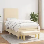 Pat box spring cu saltea, crem, 90x190 cm, textil GartenMobel Dekor