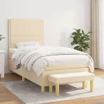 Pat box spring cu saltea, crem, 90x200 cm, textil GartenMobel Dekor