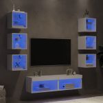Unități de perete TV cu LED-uri, 8 piese, alb, lemn prelucrat GartenMobel Dekor