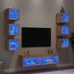 Unități de perete TV cu LED-uri, 8 piese, stejar sonoma, lemn GartenMobel Dekor