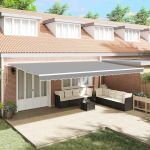 Copertină Manual Alb 6 x 3 m Metal GartenMobel Dekor