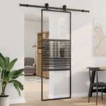 Ușă glisantă Negru 76 x 205 cm Sticlă securizată, Aluminiu GartenMobel Dekor