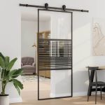 Ușă glisantă Negru 90 x 205 cm Sticlă securizată, Aluminiu GartenMobel Dekor