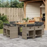 Set mobilier grădină cu perne, 9 piese, gri, poliratan GartenMobel Dekor