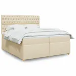 Pat box spring cu saltea, crem, 200x200 cm, textil GartenMobel Dekor