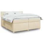 Pat box spring cu saltea, crem, 200x200 cm, textil GartenMobel Dekor