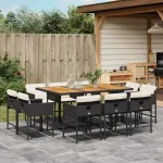 Set mobilier de exterior cu perne, 11 piese, negru, poliratan GartenMobel Dekor