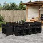 Set mobilier de grădină cu perne, 13 piese, negru, poliratan GartenMobel Dekor