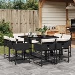 Set mobilier de grădină cu perne, 9 piese, negru, poliratan GartenMobel Dekor