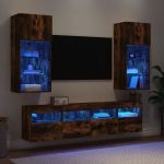 Unități de perete TV cu LED-uri, 5 piese, stejar fumuriu, lemn GartenMobel Dekor