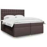 Pat box spring cu saltea, maro închis, 200x200 cm, textil GartenMobel Dekor