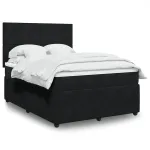 Pat box spring cu saltea, negru, 140x200 cm, catifea GartenMobel Dekor