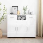 Bufet Alb foarte lucios 88.5 x 30.5 x 73 cm Lemn compozit GartenMobel Dekor