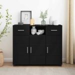 Bufet cu sertar cu ușă Negru 88.5 x 30.5 x 73 cm Lemn compozit GartenMobel Dekor