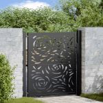 Poarta de gradina neagra 105x106 cm design flacara din otel GartenMobel Dekor