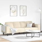 Sofa din material textil cu pernă Crem 208 cm Țesătură de catifea GartenMobel Dekor