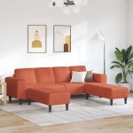 Sofa din material textil Roșu portocalie 208 cm Țesătură de catifea GartenMobel Dekor