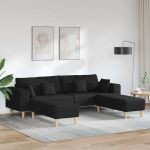 Sofa din material textil cu pernă 3 pcs Negru 208 cm țesătură GartenMobel Dekor