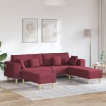 Sofa din material textil cu pernă 3 pcs Roșu Vin 208 cm țesătură GartenMobel Dekor