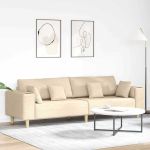 Sofa din material textil cu pernă Crem 208 cm țesătură GartenMobel Dekor