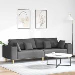 Sofa din material textil cu pernă Gri închis 208 cm țesătură GartenMobel Dekor