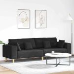 Sofa din material textil cu pernă Negru 208 cm țesătură GartenMobel Dekor