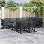 Set de canapele pentru grădină cu pernă 9 pcs Negru Aluminiu GartenMobel Dekor