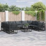 Set de canapele pentru grădină cu pernă 9 pcs Negru Aluminiu GartenMobel Dekor