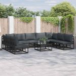 Set de canapele pentru grădină cu pernă 9 pcs Negru Aluminiu GartenMobel Dekor