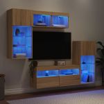 Unități de perete TV cu LED-uri, 5 piese, stejar sonoma, lemn GartenMobel Dekor