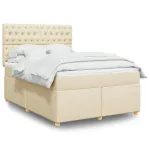Pat box spring cu saltea, crem, 160x200 cm, material textil GartenMobel Dekor