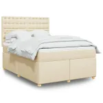 Pat box spring cu saltea, crem, 160x200 cm, material textil GartenMobel Dekor