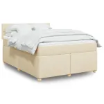 Pat box spring cu saltea, crem, 160x200 cm, material textil GartenMobel Dekor