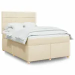 Pat box spring cu saltea, crem, 160x200 cm, material textil GartenMobel Dekor