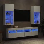 Unități de perete TV cu LED-uri, 5 piese, alb, lemn prelucrat GartenMobel Dekor