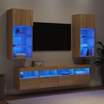 Unități de perete TV cu LED-uri, 5 piese, stejar sonoma, lemn GartenMobel Dekor