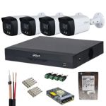 Sistem supraveghere Dahua 4 camere Full-Color 5MP, lentila 3.6mm, lumina alba 40m, microfon, DVR 4K Penta-brid, WizSense, 8 canale IP, HDD 1TB, accesorii SafetyGuard Surveillance