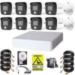 Sistem supraveghere Hikvision, 8 camere 5MP IR 30m Lumina Alba 20m Microfon, DVR 8 canale 5MP, HDD si accesorii SafetyGuard Surveillance