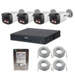 Sistem supraveghere IP Dahua, 4 camere 2MP Dual Light IR 30m, PoE, microfon, NVR 4 canale 16MP WizSense, PoE, HDD 500 GB, cabluri SafetyGuard Surveillance