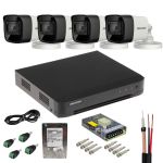 Sistem supraveghere analog Hikvision, 4 camere 8MP, lentila 2.8mm, IR 30m, DVR 4 canale, 8MP, AcuSense, Hard disk 500GB, Accesorii incluse SafetyGuard Surveillance