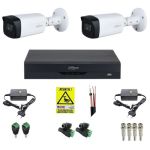 Kit supraveghere Dahua 2 camere 5MP IR 80m Lnetila 3.6mm, DVR 4 canale 4K 8MP WizSense, accesorii pentru montaj + Autocolant Rovision SafetyGuard Surveillance