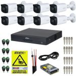 Kit supraveghere Dahua 8 camere 5MP IR 80m Starlight, DVR 8 Canale WizSense 5M-N/1080P, Accesorii + Autocolant Rovision SafetyGuard Surveillance