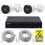 Kit IP Dahua 2 camere 4MP IR 30m PoE, NVR 4 canale PoE 12MP, cabluri + Autocolant Rovision SafetyGuard Surveillance