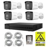 Kit supraveghere IP HiLook 4 camere 4MP PoE Dual Light 30m Microfon Difuzor, NVR 4 canale PoE 4K 8MP, Cabluri, HDD 1TB, Autocolant Rovision SafetyGuard Surveillance