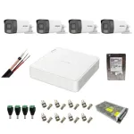 Sistem supraveghere complet Hikvision 4 camere 5MP IR 40m Lumina Alba 40m Microfon, DVR 4 canale 8MP, HDD 1 TB, accesorii montaj SafetyGuard Surveillance