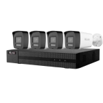 Kit supraveghere profesional IP Hikvision HiLook 4 camere 4MP IR 30m PoE microfon si difuzor IP67 alarma si NVR 4 canale PoE 6MP SafetyGuard Surveillance