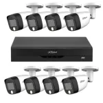 Sistem supraveghere exterior Dahua 5MP 8 camere dual light microfon IR 20m WL 20m lentila 3.6mm si DVR 8 canale WizSense SafetyGuard Surveillance